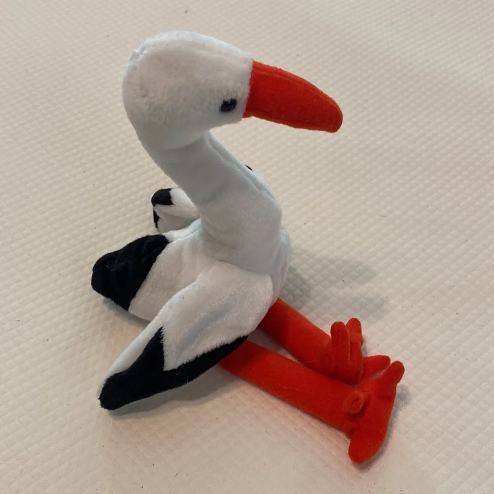 Ty Beanie Baby White Orange Legs Stilts Stork Bird Stuffed Animal Toy with Tag